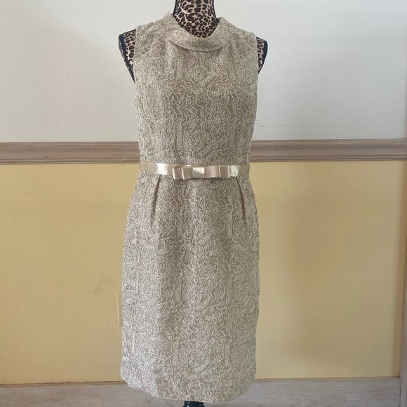 Brooks Brothers Gold Cowl Neck Sleeveless Shimmer‎ Jacquard Dress. Size 4 K12 - Picture 1 of 4